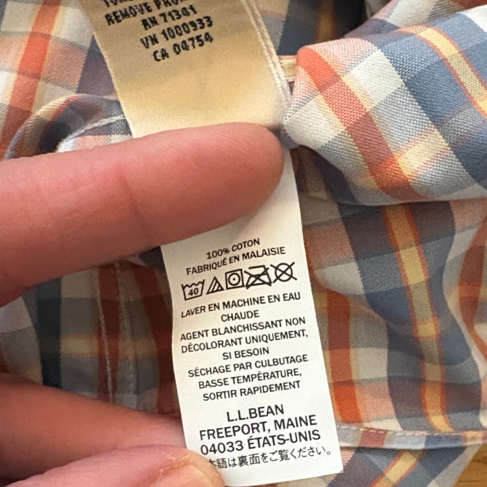 L.L. Bean Women's Blue, Orange and White Plaid Button-Down Shirt - Picture 8 of 10